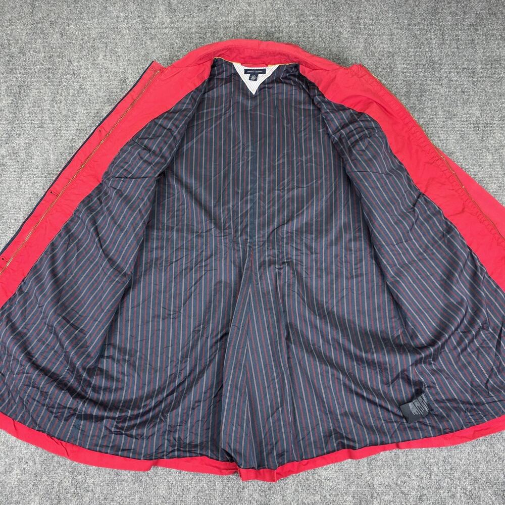 Tommy Hilfiger Coat Womens Large Red Utility Full Zip Trench Coat Pockets Jacket - Picture 13 of 16
